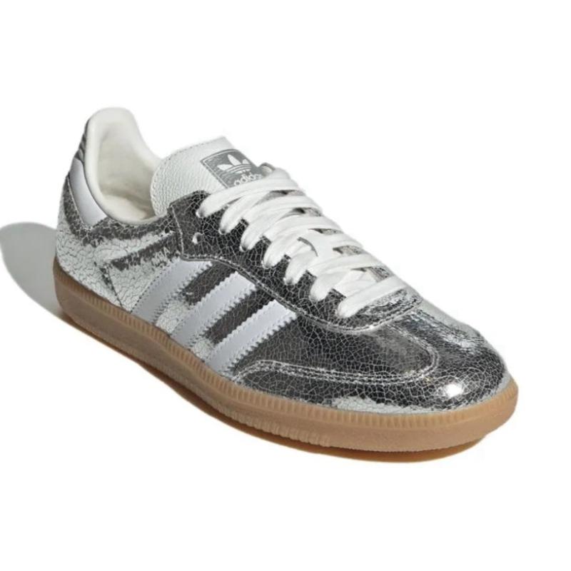 Adidas Samba OG Silver Metallic Cracked Leather Women's Perfect Daily Shoes.