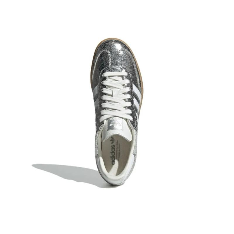 Adidas Samba OG Silver Metallic Cracked Leather Women's Perfect Daily Shoes.