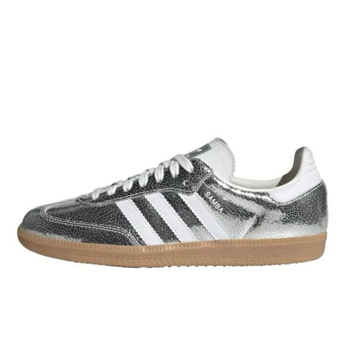 Adidas Samba OG Silver Metallic Cracked Leather Women's Perfect Daily Shoes.