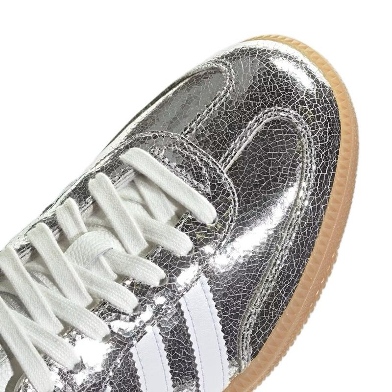 Adidas Samba OG Silver Metallic Cracked Leather Women's Perfect Daily Shoes.