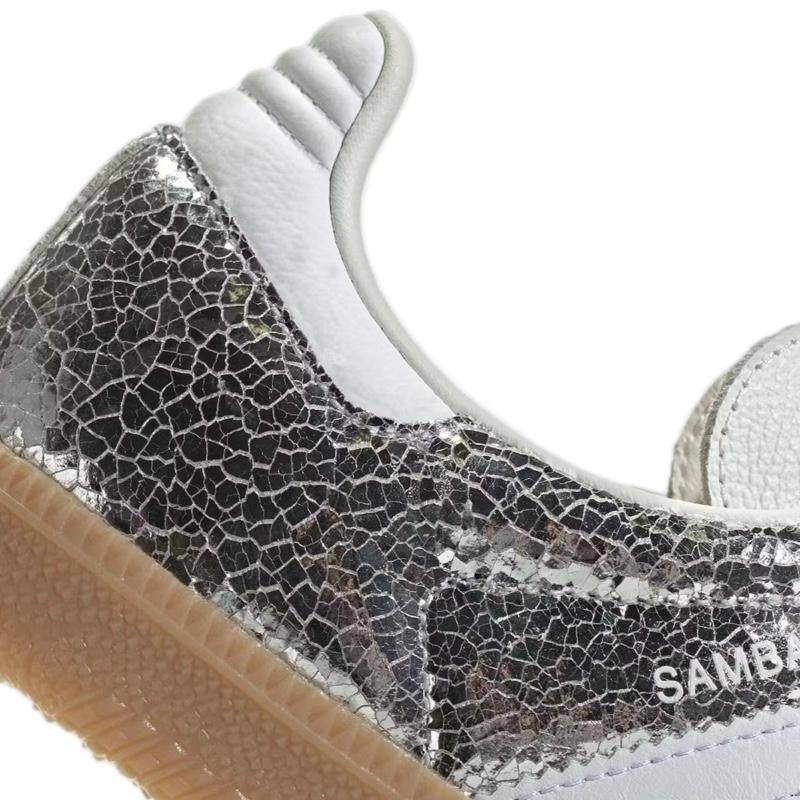 Adidas Samba OG Silver Metallic Cracked Leather Women's Perfect Daily Shoes.